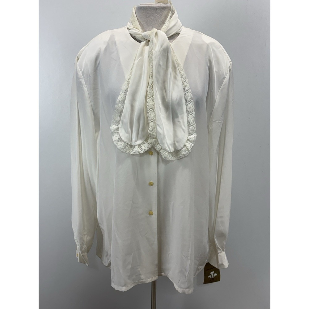 NEW! Vtg Pendleton Blouse Shirt Women's 24W Plus White Button Up Tie Neck Career